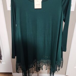 BloomChic Teal Long Sleeve Tunic with Fringe